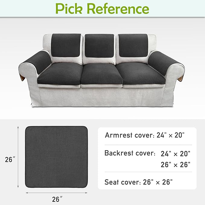 Couch Arm Covers, Waterproof Armrest Cover for Sofa, Armchair, Loveseat, Non-Slip Recliner Arm Covers, Sofa Headrest Covers, Arm Chair Covers Set of 2 (Dark Gray, 26"×26")