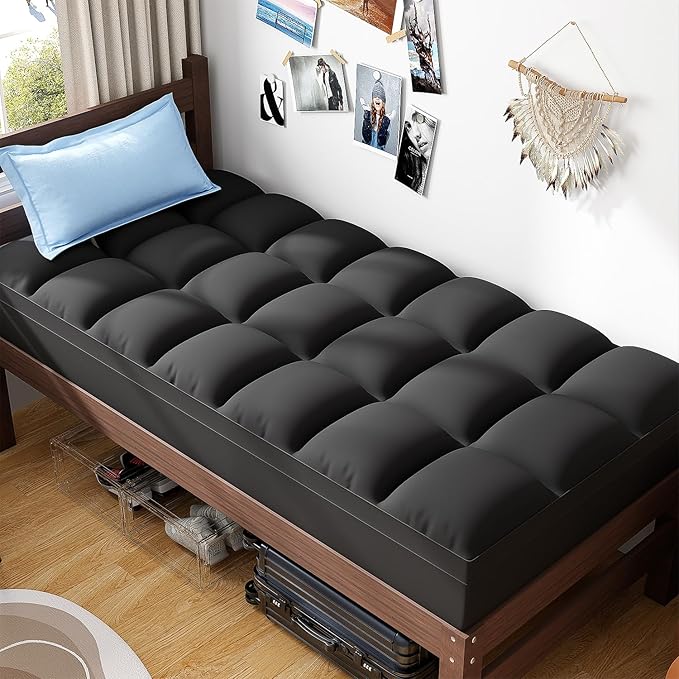 ABENE Mattress Topper Twin XL for Back Pain Relief, Extra Thick Mattress Pad Pillowtop, Soft Mattress Protector Cover with 8"-21" Deep Pocket, Overfilled Down Alternative Filling (Black, Twin XL)
