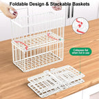 Freezer Organizer Bins, 6 Pack Stackable Deep Chest Freezer Organizer Bins, Foldable Freezer Baskets with Handles, White Freezer Storage Organizer Baskets for 7 Cu.FT Deep Freezer Sort Frozen Meats