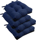 downluxe Indoor Chair Cushions for Dining Chairs, Tufted Overstuffed Textured Foam Kitchen Chair Pads with Ties and Non-Slip Backing, 15.5" x 15.5" x 4", Royal Blue, 4 Pack