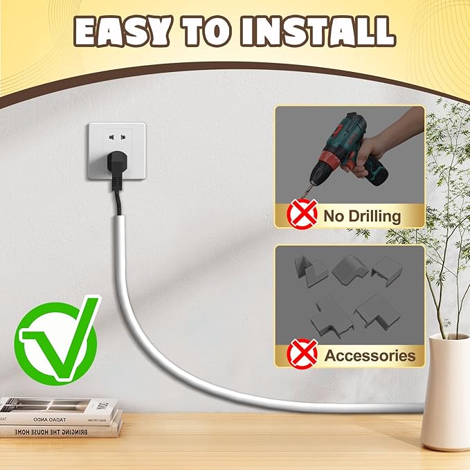 UOMTFAI Wall Cord Hider 196 Inch, Self Adhesive Cable Hider Cord Cover for Wires, Flexible Wire Cover Cable Raceway for Cord Management W0.59 H0.39in White