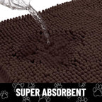 Smiry Dog Door Mat for Muddy Paws, Absorbent Dirt Trapper Non Slip Quick Dry Washable Chenille Mat for Mud Dogs, Entry Rug for Indoor and Outdoor (30x20 Inches, Brown and Black)