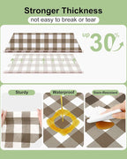 Smiry 20 Packs Gingham Disposable Table Cloth, 54 x 108 Inch Waterproof Plastic Tablecloth, Rectangle Brown and White Checkered Table Covers for Picnic, Birthday, Party
