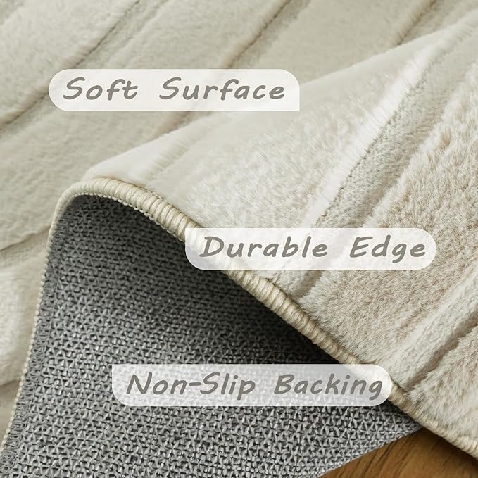 Washable Area Rugs 5x7 Rugs for Living Room Light Beige Faux Rabbit Fur Rug for Bedroom Faux Sheepskin Rug Teen Room Home Décor(Light Beige, 5x7)…
