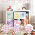 Yalikop 6 Pcs Colorful Checkered Cube Storage Bins, 11 Inch Fabric Gingham Classroom Storage Bins Organizer with Handle Preppy Collapsible Cubby Basket for Classroom Home Nursery Playroom Bedroom