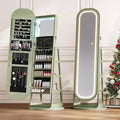 360° Swivel Jewelry Mirror Cabinet with Lights, Inside Makeup Mirror, Standing Jewelry Armoire Organizer, Rotatable Full-Length Mirror with Jewelry Storage, Lockable with Back Storage Shelves (Green)