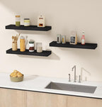 Vervida Black Floating Shelves for Wall, 24" Rustic Wood Deep Wall Mounted Shelves with Invisible Brackets for Decor & Storage, Floating Shelf for Living Room, Bathroom (Set of 3)