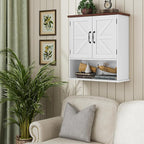 Bathroom Wall Cabinet with Barn Doors, Wall Mounted Bathroom Cabinet, Farmhouse Style, Adjustable Shelf, Wall Mounted Medicine Cabinets, White