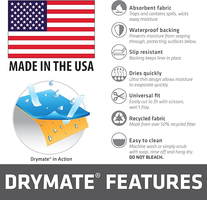 Drymate Premium Luxury Shelf & Drawer Liner, Thick Cushioned Fabric, Non-Adhesive, Absorbent, Waterproof, Slip-Resistant, Liners for Kitchen Cabinets, Cupboards (USA Made)(12”x59”)(2-Pack)(White)