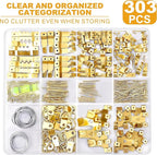 KURUI 303Pcs Picture Hanging Kit, Picture Hangers Assorted Kit with Heavy Duty Picture Hanging Hooks/Hardware Nails/Sawtooth/Wire/D Rings/Level, Metal Picture Wall Hooks for Frame Canvas Mounting