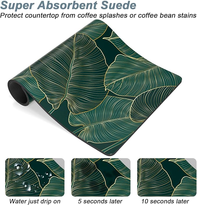 Rnivvi Coffee Mat, 12" x 19" Cute Tropical Theme Coffee Bar Mats for Espresso Machine Station Accessories and Organizer, Hide Stain Rubber Backed Absorbent Dish Drying Pad for Kitchen Counter, Palm