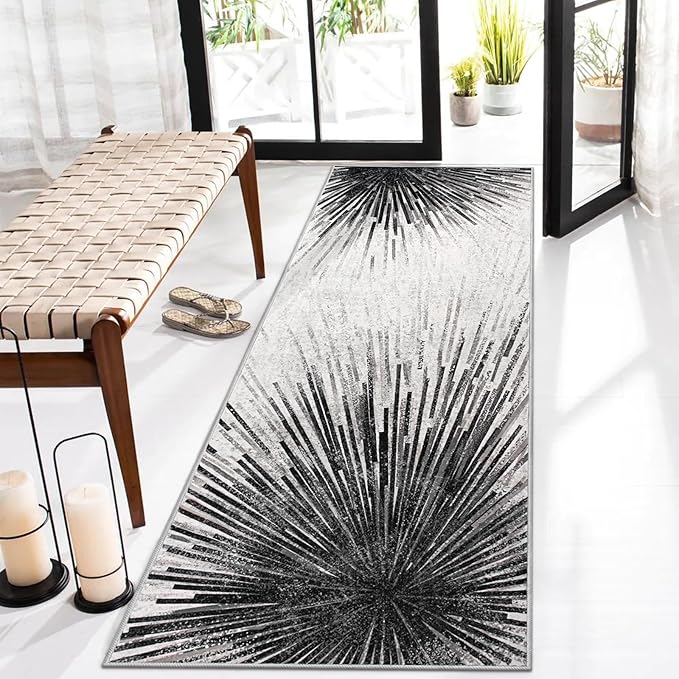 Lahome Modern Black Hallway Runner Rug - 2.5x8 Washable Kitchen Runner Rugs Non Skid, Abstract Print Ultra-Thin Non Slip Carpet for Entryway Laundry Room Foyer