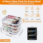 YQBRAO 4-Pack Clear Diaper Bag Organizer Pouches, 1.2mm Ultra-Thick PET Travel Pouches for Toiletries & Makeup, Rigid Self-Standing Bags with YKK Zippers, TSA Approved