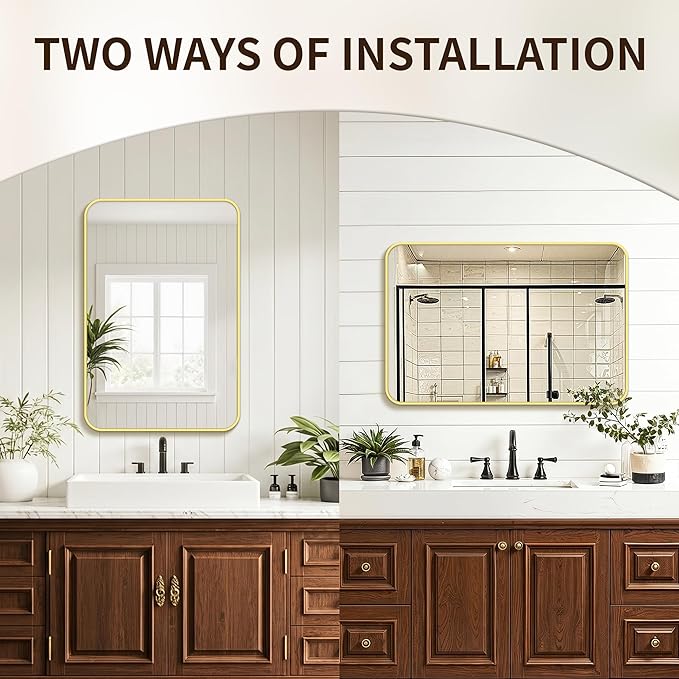 FICTOR Bathroom Mirror, 30"x20"Gold Framed Vanity Mirror for Wall, Shatterproof &Anti-Rust Bathroom Mirrors for Over Sink, Bedroom, Living Room, Entryway, Vertical/Horizontal Mount