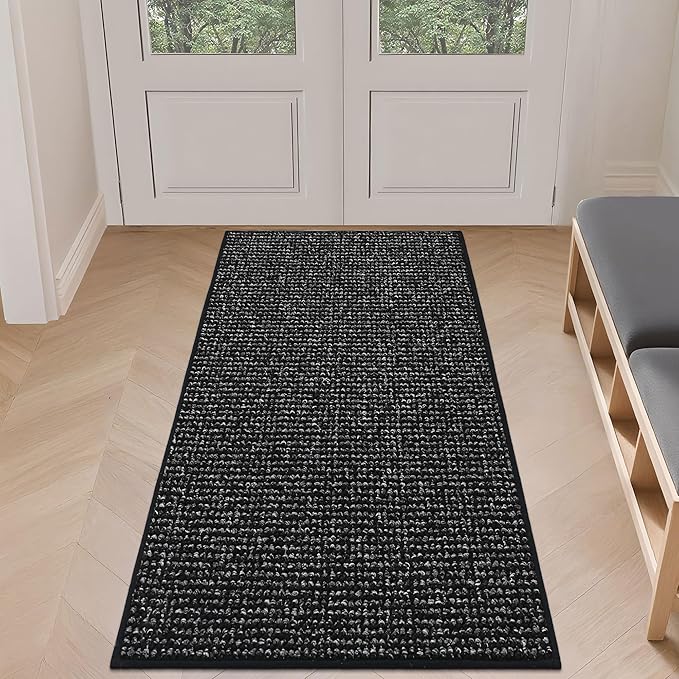 BEQHAUSE Dirt Trapper Door Mat 24" x 60", Non-Slip Washable Doormats Entrance Mat, Dirt Resistant and Absorbent Welcome Mat, Low Profile Floor Mats for Front Back Door and Entryway, Black