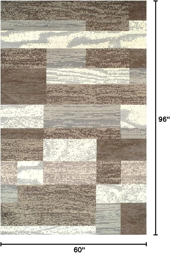 Superior Indoor Area Rug, Jute Backed, Modern Geometric Patchwork Floor Decor for Bedroom, Office, Living Room, Entryway, Hardwood Floors, Rockwood Collection, 5' x 8', Light Blue-Ivory