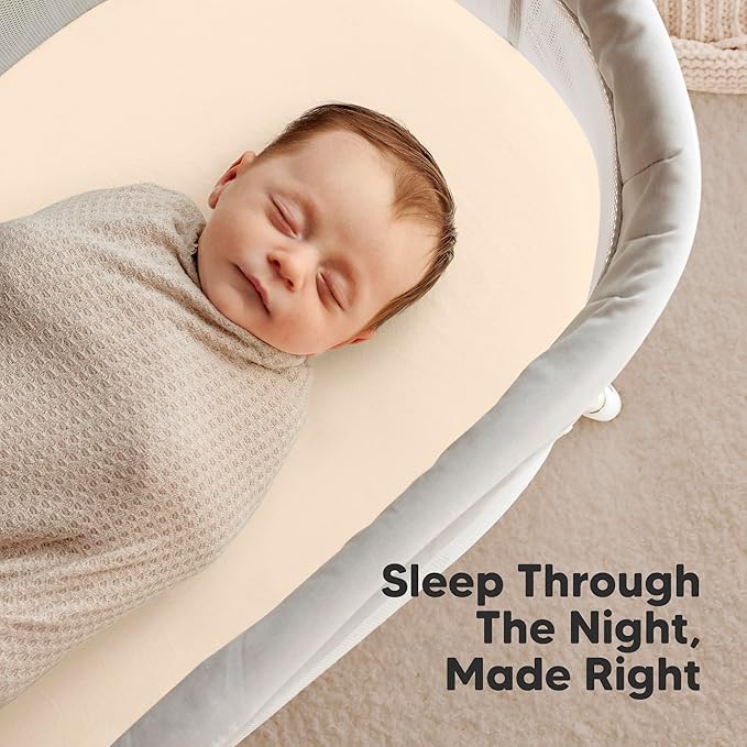 2-Pack Organic Bassinet Sheets for Girls, Boys - 100% Cotton Bassinet Mattress Sheets Compatible with Halo Bassinest Swivel Sleeper, Graco, Baby Delight, Chicco, Unisex Fitted Bassinet Sheets (Pecan)