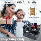 Nightstand Organizer for Men with Large Drawer, Wood Phone Docking Station for Phone, Apple Watch, Wallet & Keys, Ideal Birthday Gift for Father Husband, Bedside Desk Organizer (Grey)