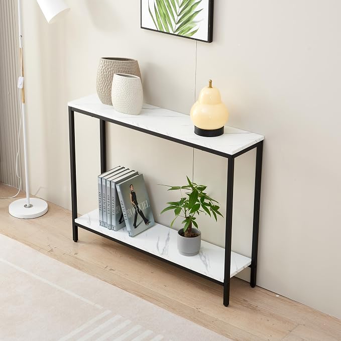 loglus Console Table for Entryway, Faux Marble MDF Sofa Table