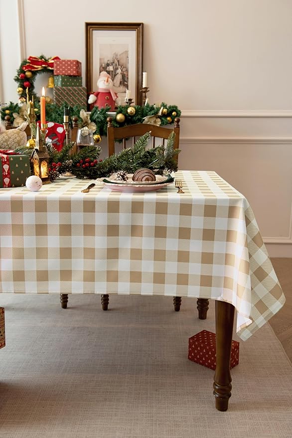 Classic Gingham Tablecloth Fabric - Oblong 58x120 Water Resistant Chequered Pattern Table Cloth for Indoor/Outdoor Use - Tabletop Cover for Birthday, Picnics, Gardens, and Parties
