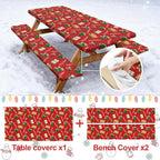 Picnic Table Cover with Bench Covers Set of 3, Elastic Fitted Tablecloth for 6 Foot Tables, Washable Polyester Tablecloths for Camping, Indoor & Outdoor