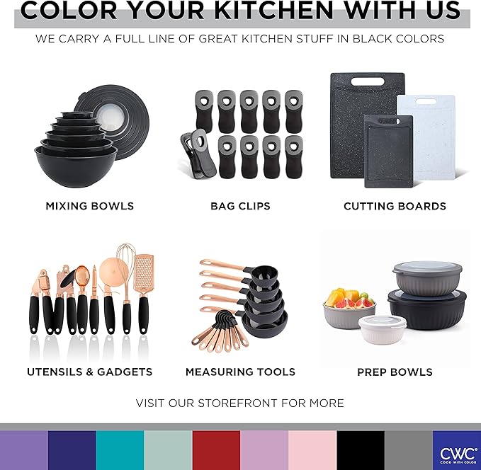COOK WITH COLOR Silicone Cooking Utensils, Kitchen Utensil Set, Easy to Clean Silicone Kitchen Utensils, Cooking Utensils for Nonstick Cookware, Kitchen Gadgets Set, 5 Pieces, Black/White