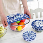5 Pieces Bowl Covers Reusable, 5 Size Elastic Cloth Bowl Covers for Bread Proofing Stretch Food Covers Washable for Food Fruits Leftover (Blue Coconut Tree)