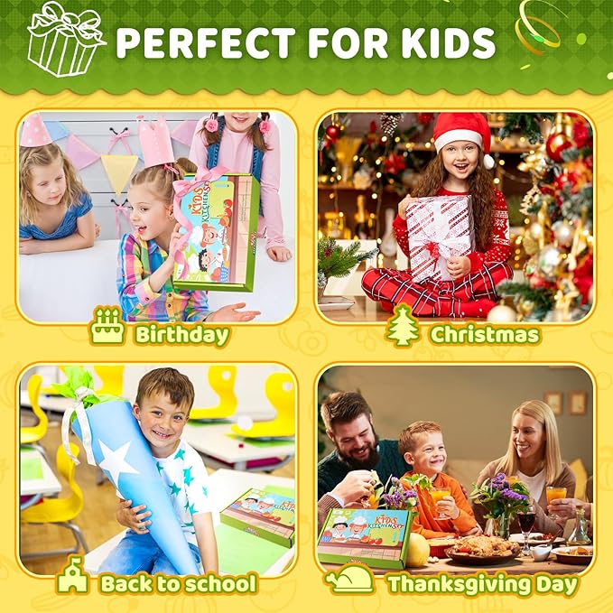 Kids Kitchen Tools,18 Pieces Toddler Cooking Sets Real-Montessori Cooking Set for Toddlers Kids Chef Set with Children Safe Knives Cutting