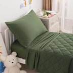 NTBAY Toddler Bedding Set - 4 Piece Soft and Breathable Crib Bedding Set for Boys and Girls, Includes Quilted Comforter, Fitted Sheet, Flat Top Sheet and Envelope Pillowcase, Olive Green