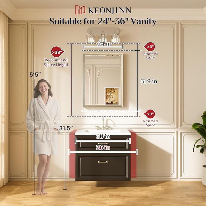Keonjinn 24" x 32" Black Mirror for Over Sink, Black Bathroom Vanity Mirror, Tempered Glass Beveled Edge, Aluminum Alloy Wide Framed, Lightweight, Rectangular Modern Farmhouse Mirrors for Wall Decor