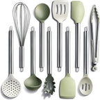 COOK WITH COLOR Silicone Cooking Utensils, Kitchen Utensil Set, Easy to Clean Silicone Kitchen Utensils, Cooking Utensils for Nonstick Cookware, Kitchen Gadgets Set, 10 Pieces, Green