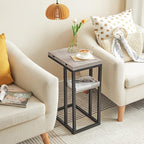 HOOBRO Foldable C Shaped End Table, C Shaped Side Table with Storage Shelf, Small Snack Table, Slide Under Couch Table for Sofa, Living Room Bedroom Small Spaces Easy Assembly, Greige BG29SF01