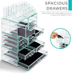 Sorbus Large Makeup Organizer - Clear Stackable Jewelry & Makeup Organizer For Vanity, Bathroom Storage, Dresser - 12 Drawers Cosmetic Beauty Organizers and Storage with Lipstick, Makeup Brush Holder
