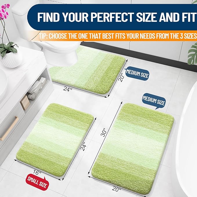 OLANLY Bathroom Rugs Mat 24x16, Extra Soft Absorbent Microfiber Bath Rugs, Rubber Backing, Quick Dry, Machine Washable Bath Mats for Bathroom Floor, Tub and Shower, Home Decor Accessories, Light Green