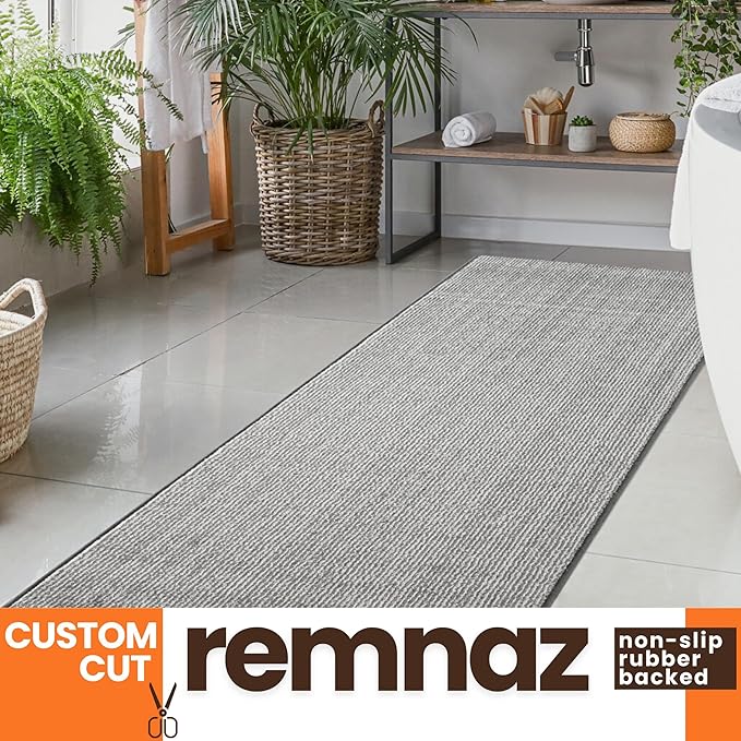 40ft Cut-to-Measure Runner Rug for Extra Long Hallways - Striped Grey | Non-Slip & Washable | No-Fray Edge Finished