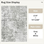 Soalmost 6x9 Abstract Area Rugs for Living Room 6 x 9 Washable Non Slip Low Pile Gray Rugs for Bedroom Dining Room Foldable Thin Gray White