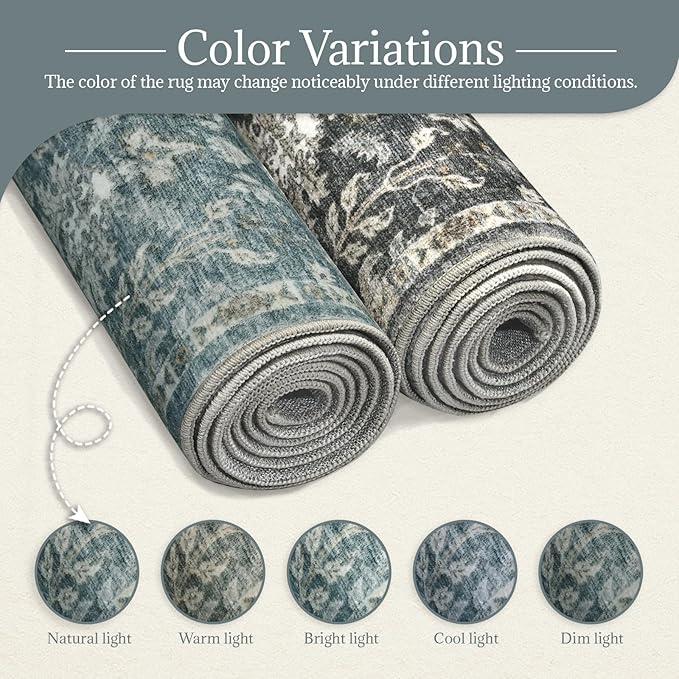 6x9 Washable Rug Vintage Fade Resistant Boho Distressed Non-Slip Indoor Large Carpet Low Pile Lightweight & High-Traffic Safe for Bedroom, Dorm, Playroom - Farmhouse Decor