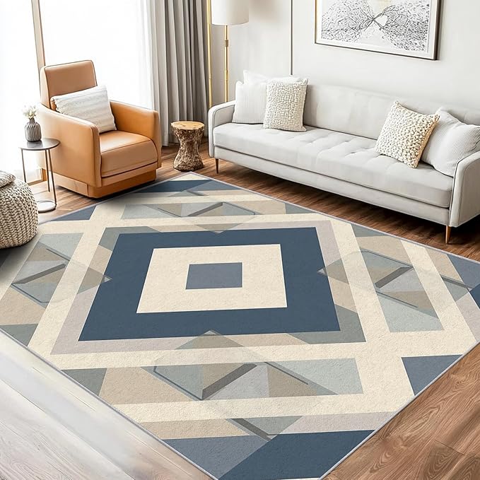 Geometric Rug, Washable 3x4 Rug for Living Room, Modern Abstract Patterned Indoor Carpet, Geometric Decor for Home, Bedroom, Soft Non Slip Thin Design FER93