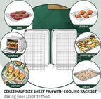Half Sheet Pans with Rack Set [2 Pans + 2 Racks], CEKEE Stainless Half Size Large Baking Sheets with Rack -18 Inch Baking Tray Set- Rust & Warp Resistant & Heavy Duty Large Cookie Sheet