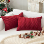 Kevin Textile 12x20 Inch Pillow Cover 1 Pack Boho Christmas Decorative Soft Striped Corduroy Lumbar Farmhouse Color Accent Rectangle Cushion Case for Living Room Couch Sofa Bed, Burgundy