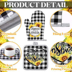 Leinuosen 6 Plaid Sunflower Kitchen Towels Kitchen Decor and Accessories Set Floral Plant Oven Mitts and Pot Holders Sets Farmhouse Absorbent Dish Towels for Cooking Baking Grilling