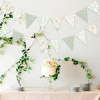 3pcs Sage Green Floral Triangle Bunting Banners Garland, Boho Wildflower Pennant Flags for Baby Shower Bridal Shower Wedding Birthday Party Garden Home Decor