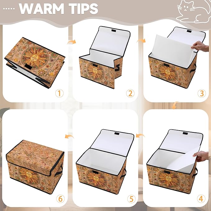 Stackable Clothes Storage Bins with Lids,Closet Organizers Fabric Box for Home and Office,Blanket Clothes Organizers,Under Bed Storage Containers 3 Pack(Sun).
