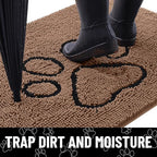 Smiry Dog Door Mat for Muddy Paws, Absorbent Dirt Trapper Non Slip Quick Dry Washable Chenille Mat for Mud Dogs, Entry Rug for Indoor and Outdoor (36x24 Inches, Coffee and Black)