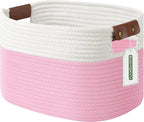 ECDYQXVU Cotton Rope Basket, Storage Baskets with Handle, 15x10x9 Inch Woven Basket for Shelves, Laundry, Towels, Clothes, Books (White/Pink 1Pack)