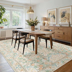 MUJOO 8x10 Area Rugs,Floral Washable Rugs for Living Room Dining Room Bedroom,Large Throw Carpet,Boho Non Slip Indoor Floor Big Soft Neutral Vintage Ultra-Thin Light Green and Beige