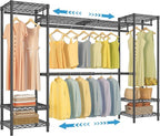 VIPEK X30 Expandable Clothes Rack Adjustable from 5' to 6'11", 950lbs Capacity Heavy Duty Portable Closet Wardrobe with 4 Hanger Rods & 7 Wire Shelves, Metal Closet System for Reach-in Closet, Black