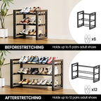 Homeiju Expandable Shoe Rack, 3 Tier Metal Shoe Shelf, Adjustable Shoe Stand for Sneakers, Boots, Heels, Heavy-Duty Steel Standing Shoe Organizer for Entryway, Closet, Bedroom, Black