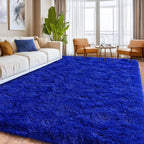 Large Fuzzy Rug 8x10 Feet Blue Fluffy Rug for Living Room, Big Plush Non-Skid Shag Carpet, Soft Shaggy Rugs for Bedroom Indoor Modern Home Decor