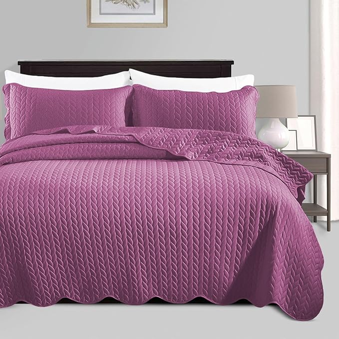 IR Imperial Rooms King Quilt Bedding Set Size (106" x 96") + 2 Pillow Shams (20" x 36"+ 2") - 3 Pcs All Season Lightweight Reversible Microfiber Coverlet Embossed Quilt Bedspread (Purple)